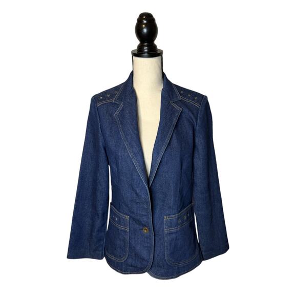 VTG America The Beautiful Denim Jacket Womens Size 8 Two Button Jean Blazer Blue - Picture 2 of 9